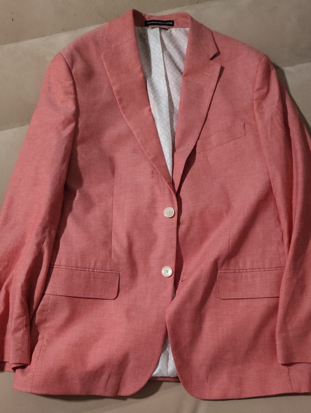 Tommy Hilfiger Men's Salmon Pink Two-Button Linen-Blend Blazer
